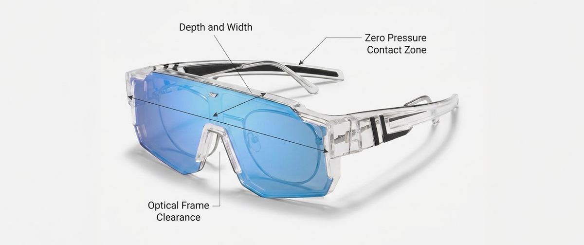 SAINT Sporting Fit-Overs worn over a pair of prescription glasses